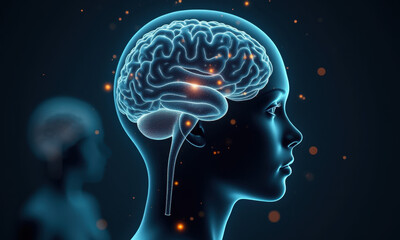 Obraz premium Human Brain Anatomy, Neural Network, 3D - AI/Technology