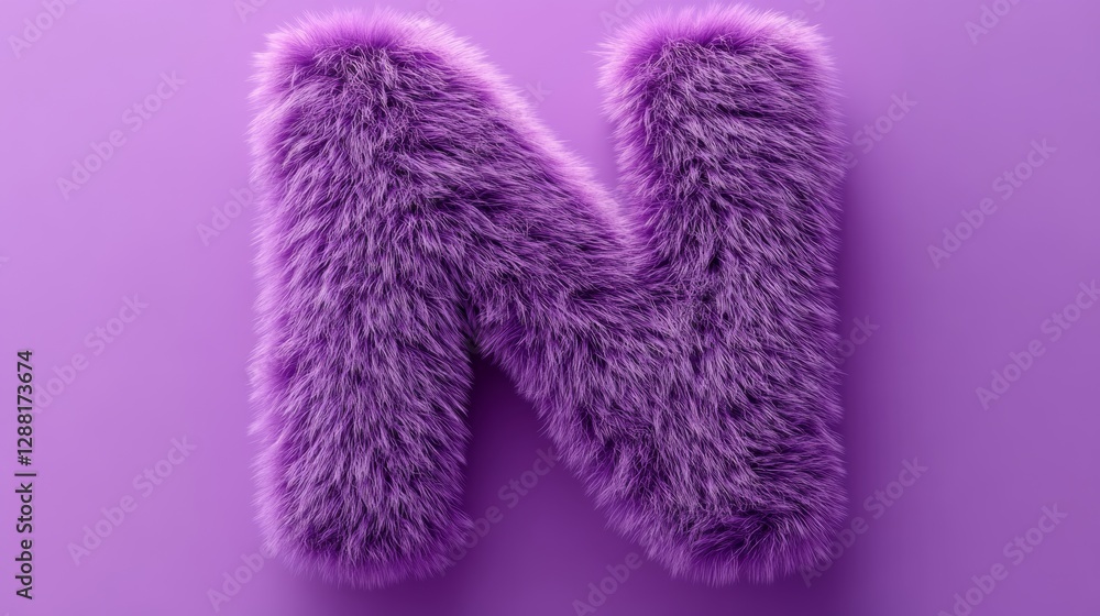 Poster fluffy purple letter n against a matching background, soft texture with vibrant color. creative desi