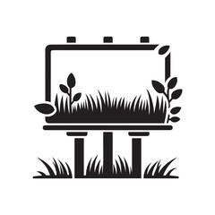 Billboard in Grass Icon Silhouette Vector | Outdoor Advertising Illustration