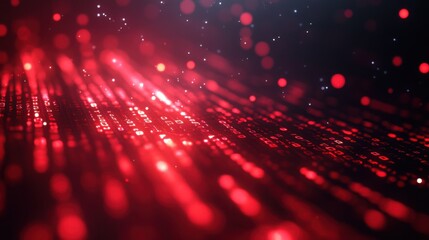 Fototapeta premium Red data stream. Digital binary code. Computer system running. Futuristic technology background. Abstract glowing numbers. Software or programming concept. Data analysis.