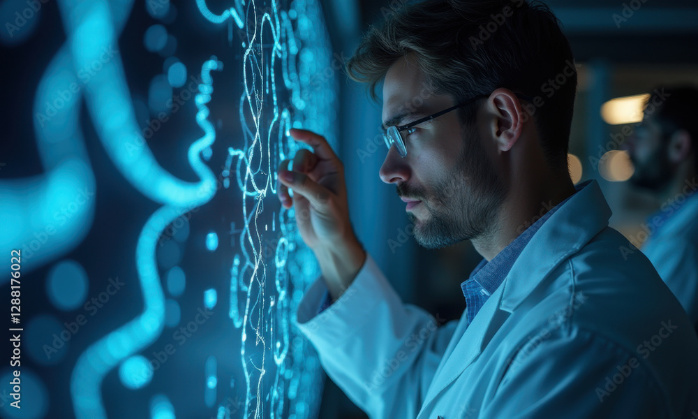 Aufkleber scientist analyzing blue data interface - ai & machine learning