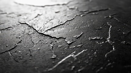 Obraz premium Rugged black and white canvas reveals intricate cracks and scratches on a concrete-like surface, evoking resilience in its textured imperfections