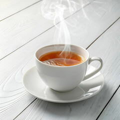 a front close up view hot tea inside white cup