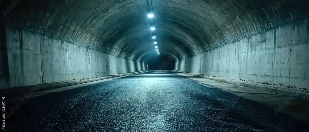 Aufkleber dark tunnel with illuminated pathway and wet surface