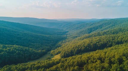 Obraz premium Beautiful Summer Panoramic Landscape in Lush Green Valleys and Rolling Hills 