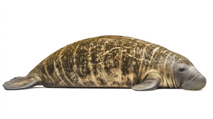 Fototapeta premium A Stunning Close-Up of a West Indian Manatee Resting on a White Background