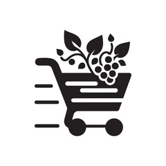 Fruit in Cart Silhouette Vector | Grocery & Market Icon Illustration