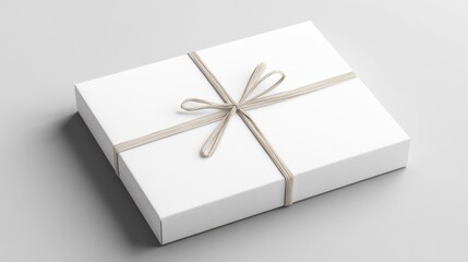 Elegant white gift box with simple ribbon on a neutral background, perfect for celebrations and surprises.
