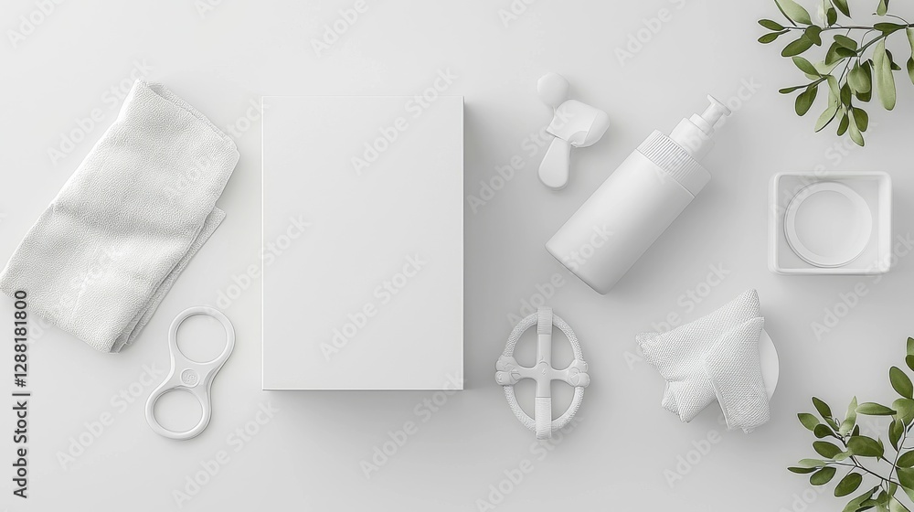 Poster flat lay of assorted white objects on a clean surface. minimalistic design showcasing elegance and s