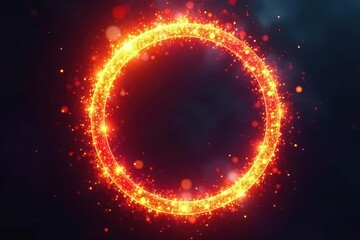 Abstract fiery ring with sparkling circle, glowing aura , bokeh, nebula