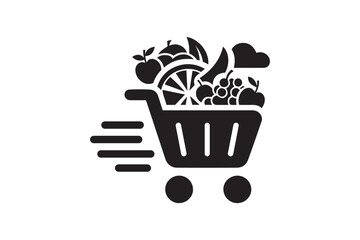 Fruit in Cart Silhouette Vector | Grocery & Market Icon Illustration