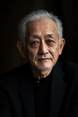 Obraz premium Elderly man in black attire with a thoughtful expression
