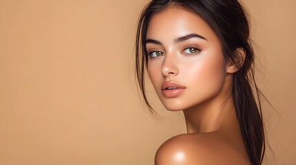 Fototapeta premium Radiant Beauty: A Portrait of a Young Woman with Sun-Kissed Skin