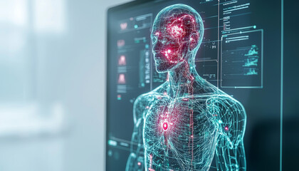Digital human anatomy model with holographic display and data visualization
