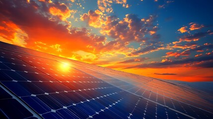 Solar panels sunset energy