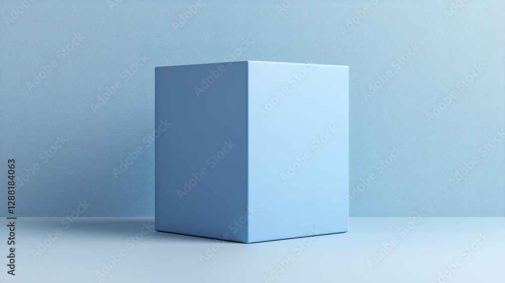 Poster minimalist blue cube against gradient background representing simplicity and modern design aesthetic