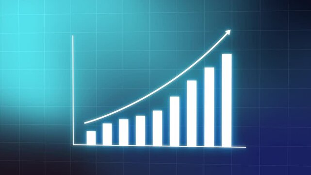 Smooth line Simple Finance business growth graph chart with arrows moving up growing diagram, motion graphic on a dark classic abstract Grid background
