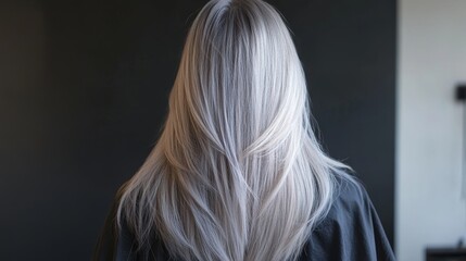 Naklejka premium Female Figure with Gorgeous Long Freshly Dyed Hair in a Chic Salon Setting 