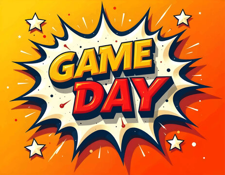 Game day lettering design, sports game day wording text, Pop art Vector illustration, abstract background, Colorful word graffiti with splash background