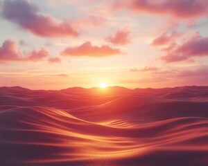 Fototapeta premium Sunset over desert dunes with glowing AR sand movement data, serene landscape setting, soft warm lighting, photorealistic