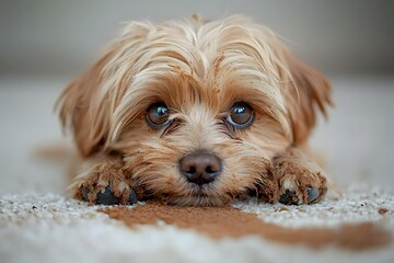 Mischievous Dog Leaves Muddy Trails on Carpet Humorous Pet Moment