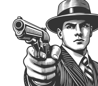man aiming gun, vintage style clip art preview