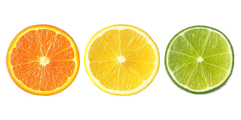 Obraz premium citrus slice, orange, lemon, lime, isolated on white background, clipping path