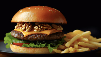 hamburger with french fries
