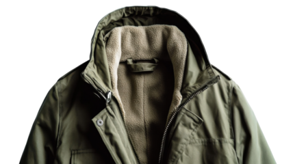 Warm olive green jacket suitable for cold weather and outdoor activities during the winter season
