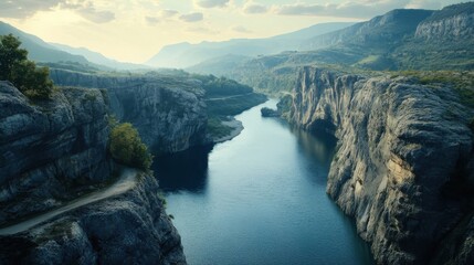 A winding river flows through a magnificent mountain landscape
