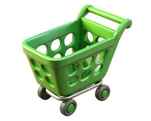 Empty Green Shopping Cart Isolated On White Background. Ai generated