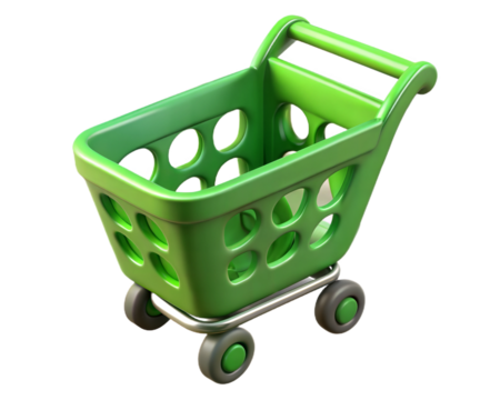 Empty Green Shopping Cart Isolated On White Background. Ai generated