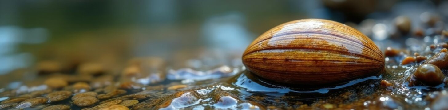 Riverbank sediment revealing the shape of a Mussel Unio pictorum shell, aquatic, fluvial, decomposition