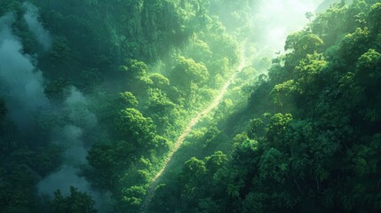 A Lush Green Forest Landscape with a Narrow Winding Path