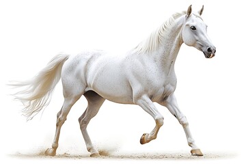 Obraz premium Majestic White Horse in Full Gallop Against White Background