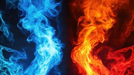 Fototapeta premium Colorful blue and red flames, Fire and ice background
