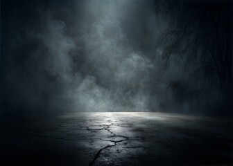 Dramatic, Foggy Night Scene on Cracked Concrete