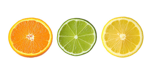 Obraz premium citrus slice, orange, lemon, lime, isolated on white background, clipping path