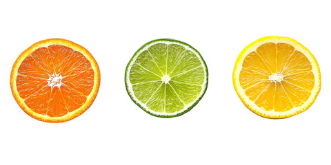 Fototapeta premium citrus slice, orange, lemon, lime, isolated on white background, clipping path