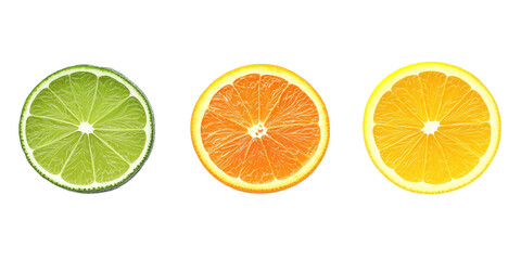 Obraz premium citrus slice, orange, lemon, lime, isolated on white background, clipping path