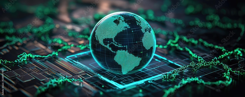 Aufkleber earth day environmental concept. a digital globe with circuit patterns, representing technology and 