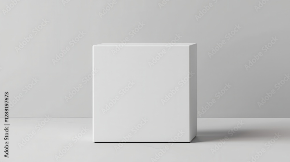 Poster minimalistic white cube on a plain background, perfect for design and creativity concepts.