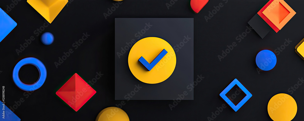 Poster abstract geometric design with check mark minimalist 3d render