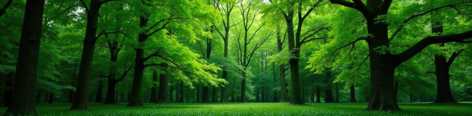 Naklejka premium Dense foliage of Diospyros decandra trees against green background, forest, diospyros decandra, greenery