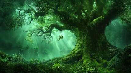 Enchanted Forest: A Mossy Giant Under Sunbeams