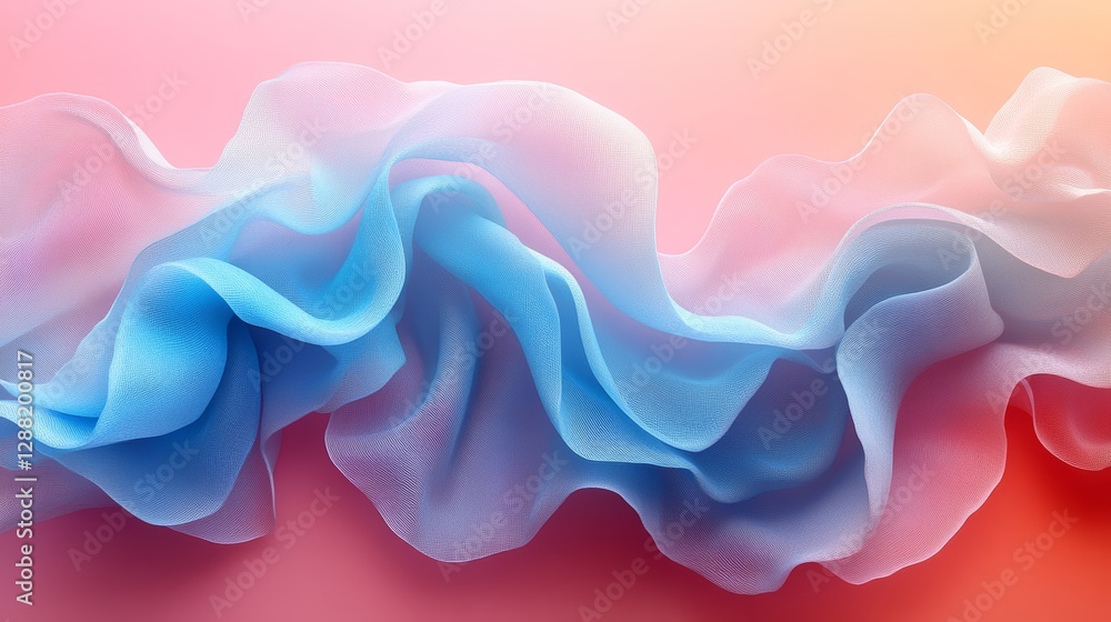 Aufkleber abstract flowing blue and pink chiffon fabric on gradient background, soft and delicate textures. ar