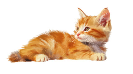 Obraz premium Cute orange kitten lounging comfortably on soft surface with curious expression and fluffy fur