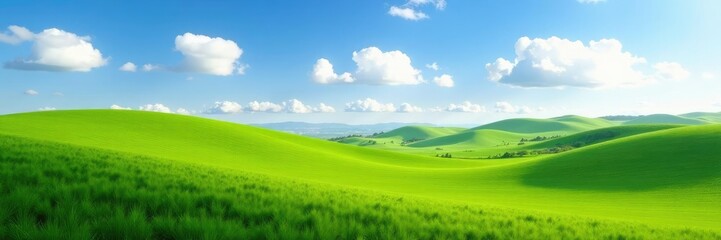 Obraz premium rolling hills of green grass meet the open sky, countryside, sky