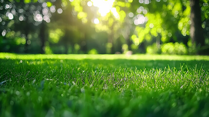 Naklejka premium Vibrant Green Grass in Sunny Park Setting