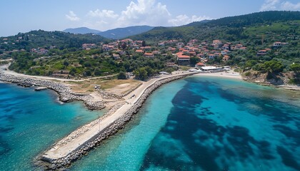 Naklejka premium Coastal Village Aerial View